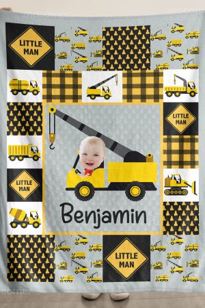 Adorable "Little Man" Construction - Personalized Baby Photo Blanket Big Size