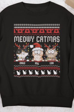 Meowy Catmas Ugly Christmas Pattern - Personalized Sweatshirt