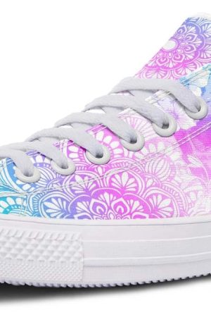 Mandala Skull Print White Low-Top Fashion Sneakers