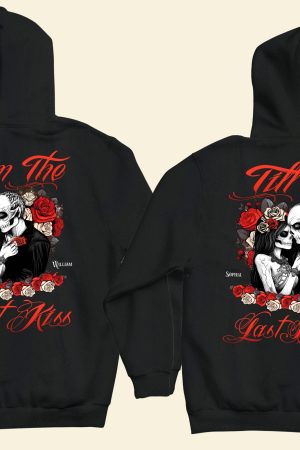 From The First Kiss Till The Last Breath - Personalized Matching Couple Back Printed Hoodies