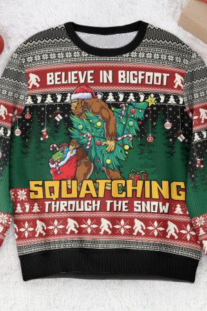 Believe In Bigfoot Squatching Through The Snow - Ugly Sweater