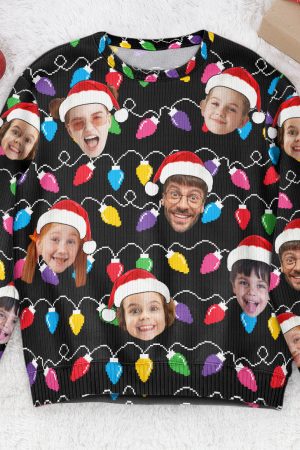 Custom Face Christmas Family Silly Xmas Leds - Personalized Photo Ugly Sweater