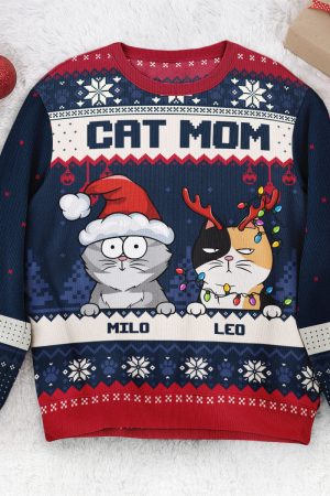 Dog Mom Cat Mom - Funny Version - Personalized Ugly Sweater