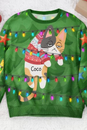 Festive Feline Tangle - Personalized Ugly Sweater
