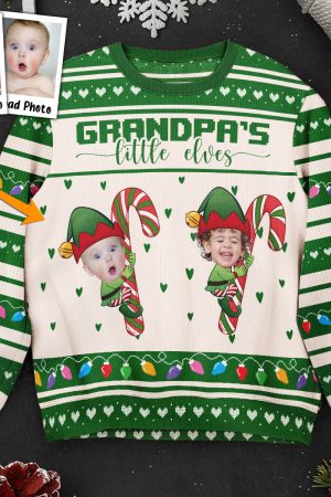 Grandma's Little Elves - Personalized Photo Ugly Sweater