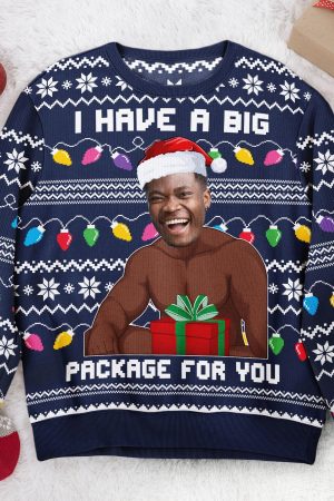 I Have A Big Package Meme For Husband - Personalized Photo Ugly Sweater