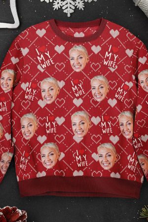 I Love My Wife - Christmas Gifts For Husband, Boyfriend - Personalized Photo Ugly Sweater