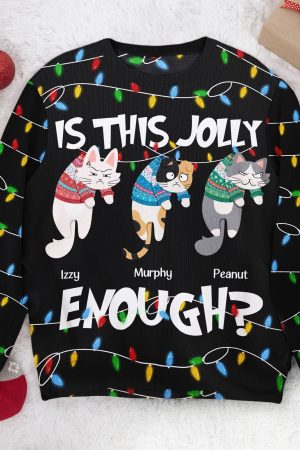 Is This Jolly Enough - Hanging Cat 2 - Personalized Ugly Sweater