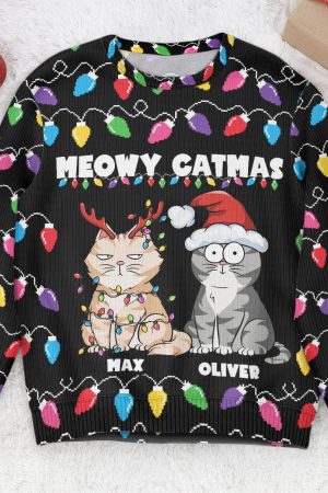 Meowy Catmas Christmas Funny Cats - Personalized Ugly Sweater