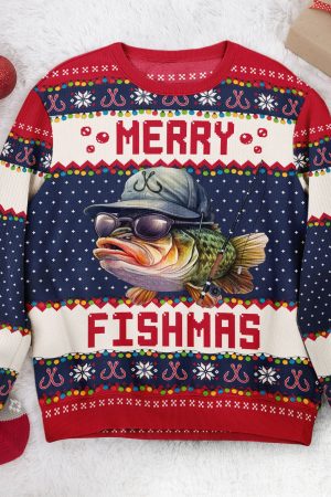 Merry Fishmas For Fishing Dad, Grandpa - Personalized Ugly Sweater