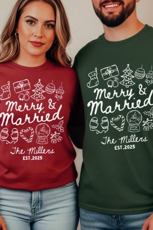 Merry & Married First Christmas as Mr and Mrs ChristmasOne Size Shirts - PersonalizedOne Size Shirts