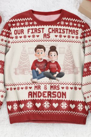 Our First Christmas As Mr & Mrs For Newlywed Couples - Personalized Ugly Sweater