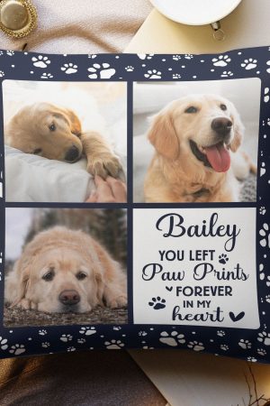 Paw Prints Forever In Our Hearts - Personalized Photo Pillow (Insert Included)