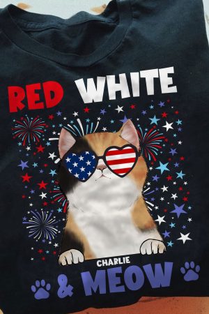 Red White & Meow With 4Th Of July Pattern - PersonalizedOne Size Shirt