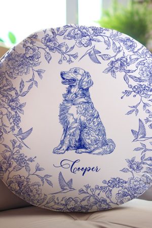 Toile De Jouy Dog Breeds Custom Chinoiserie Style - Personalized Round Pillow
