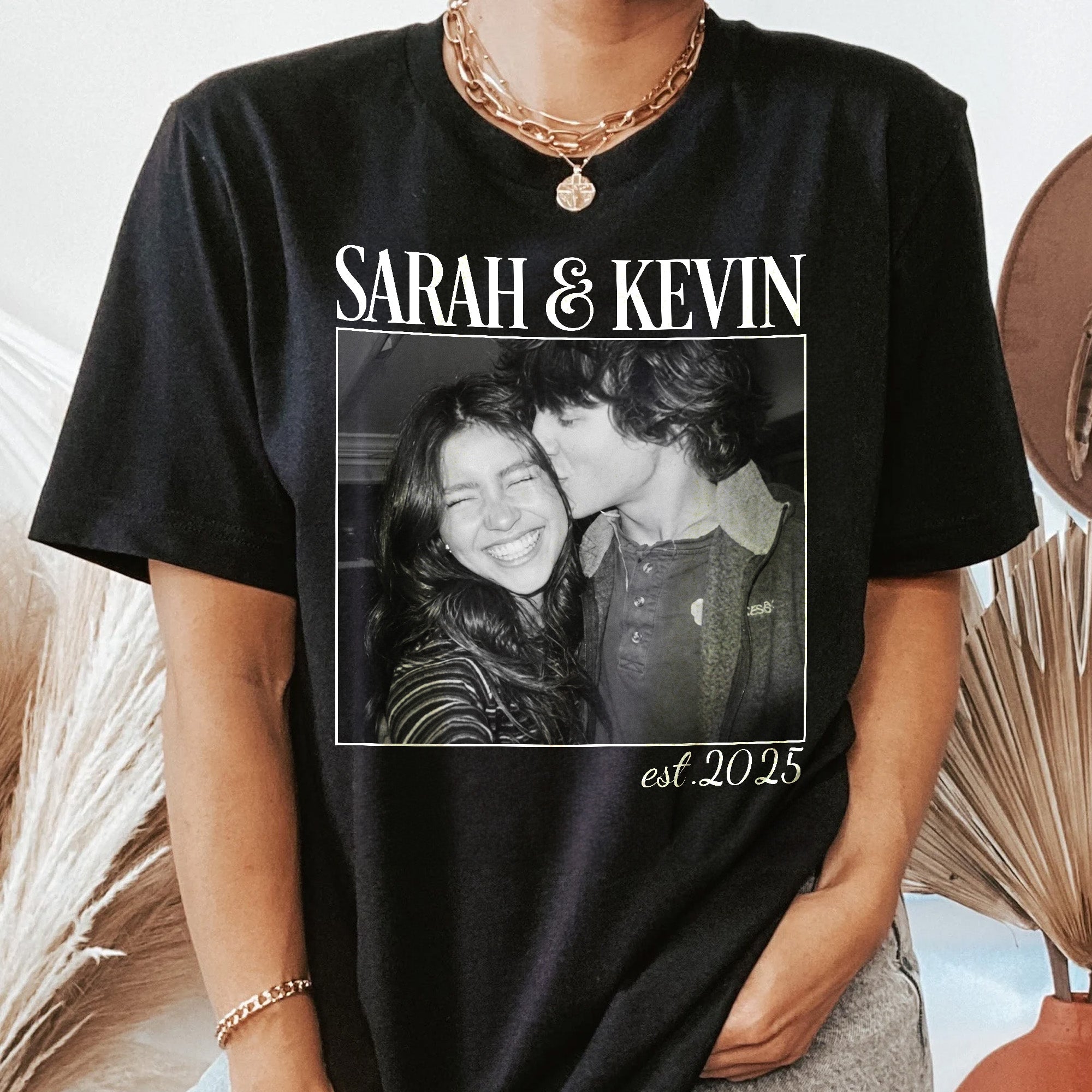 Vintage Couple Picture Matching, Anniversary Gift, Valentine's Day Gifts - Personalized Photo Comfort Tee - Image 6