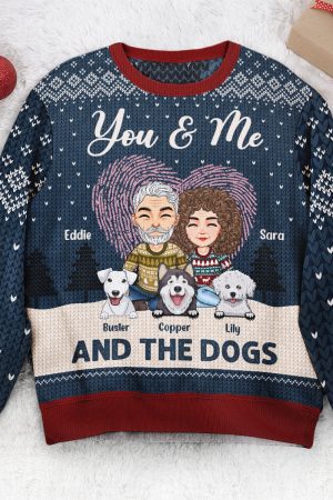 You & Me And The Dogs - Personalized Ugly Sweater